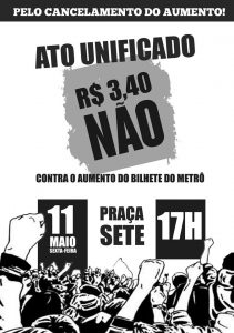 Read more about the article R$3,40 NÃO! Ato contra o aumento do bilhete do Metrô