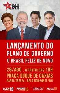 Leia mais sobre o artigo PT lança plano de governo de Lula hoje em BH