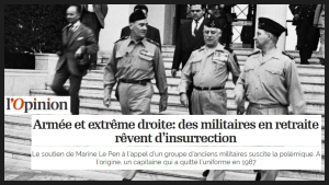 Leia mais sobre o artigo Militares ameaçam intervenção na França para defender a nação e ganham apoio de Marine Le Pen